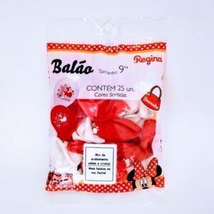 BALÃO LATEX REDONDO 9″ RED MINNIE 25 UN.