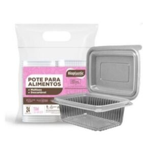 POTE RETANGULAR COM TAMPA ARTICULADA NATURAL 750ML