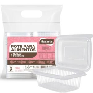 POTE RETANGULAR COM TAMPA ARTICULADA NATURAL 1000ML – 24UN