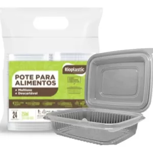 POTE RETANGULAR COM TAMPA ARTICULADA NATURAL 250ML – 24UN